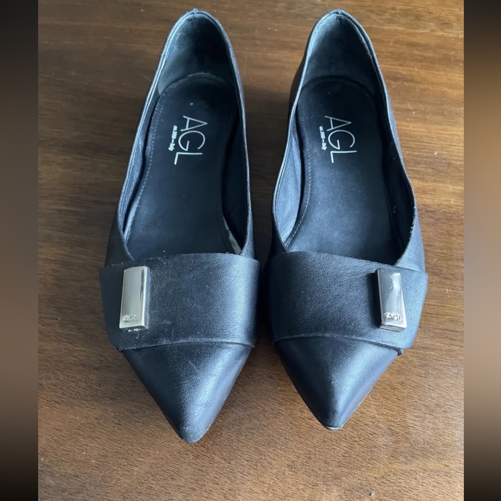 Women's AGL Black Leather Ballet Flats